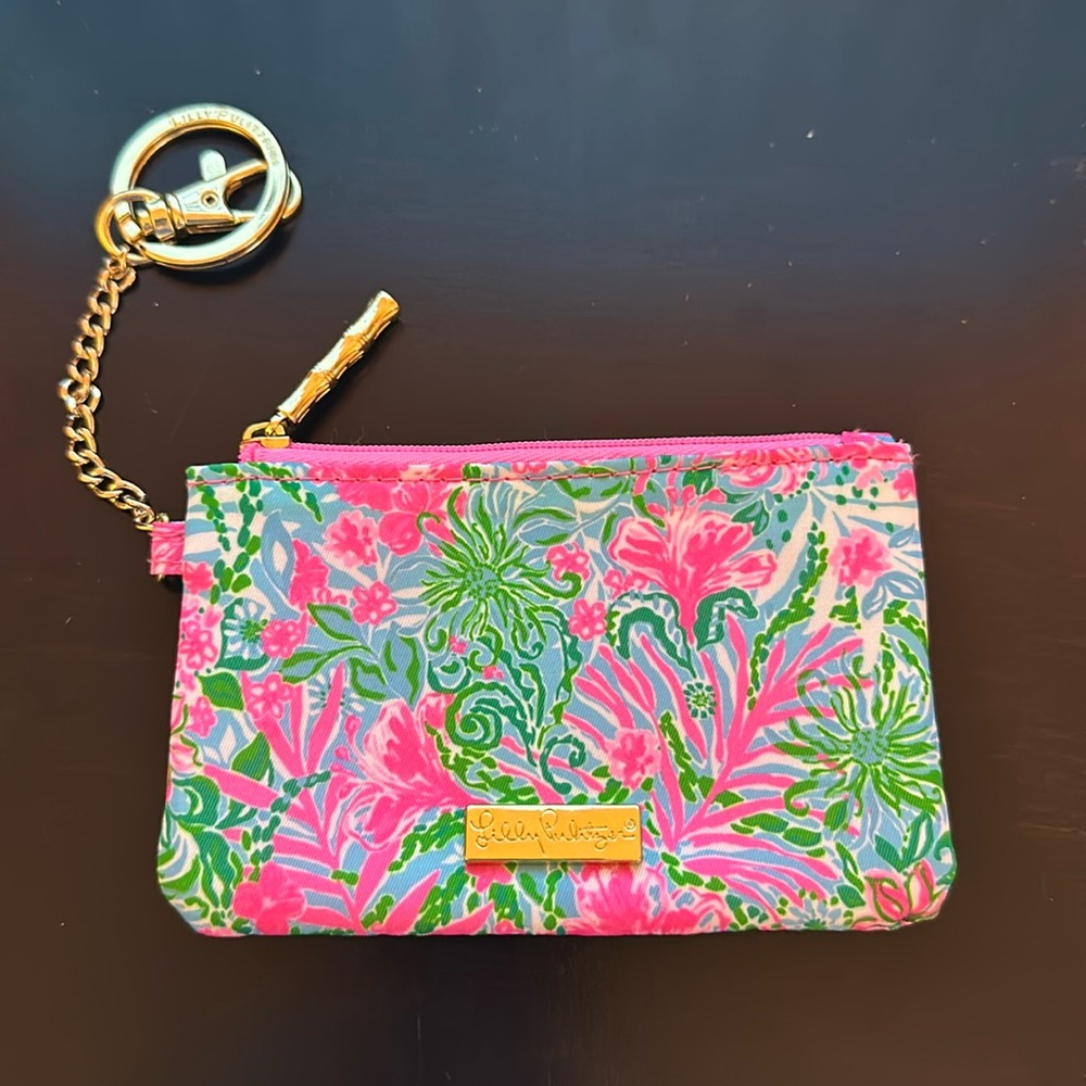 Lilly Pulitzer coin card purse with hook and keychain ID case